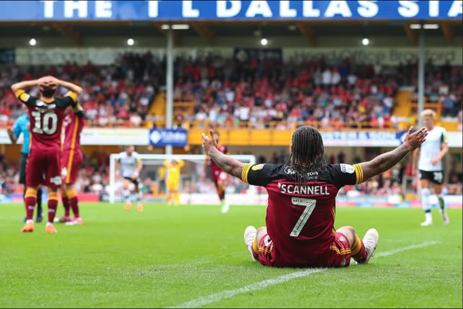 Sean Scannell celebrating a goal at Bradford City
